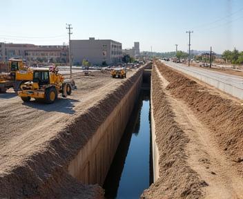 Underground utility duct bank and vault construction supporting new commercial development.