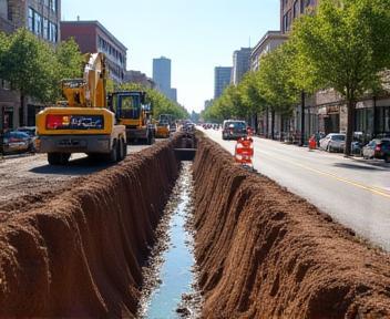 Full water main replacement beneath active city streets. Minimized impact, completed ahead of schedule.