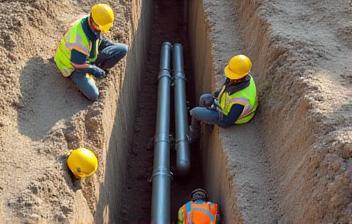 In-progress underground utility conduit installation