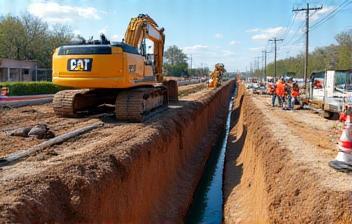 Heavy equipment installing new underground water main